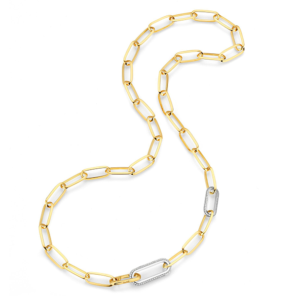 18K Large Paperclip Necklace with 2 Diamond Links